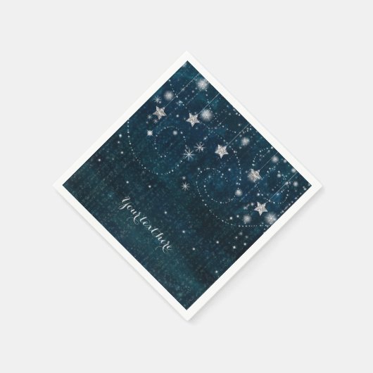 Blue & Silver Starry Celestial Whimsical Party Serviette (Ecke)