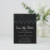 Blue Silver Stars String Lights Save the Date Postkarte (Stehend Vorderseite)