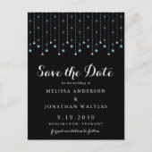 Blue Silver Stars String Lights Save the Date Postkarte (Vorderseite)