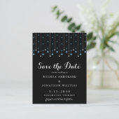 Blue Silver Stars String Lights Save the Date Postkarte (Stehend Vorderseite)