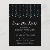 Blue Silver Stars String Lights Save the Date Postkarte (Vorderseite)