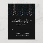 Blue Silver Stars String Lights Wedding RSVP Einladungspostkarte (Vorderseite)