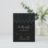 Blue Silver Stars String Lights Wedding RSVP Einladungspostkarte (Stehend Vorderseite)