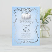 Blue & Silver Storybook White Pumpkin Wedding Einladung (Stehend Vorderseite)