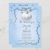 Blue & Silver Storybook White Pumpkin Wedding Einladung (Vorne/Hinten)
