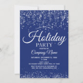 Blue Silver String Lights Corporate Holiday Party Einladung (Vorderseite)