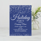 Blue Silver String Lights Corporate Holiday Party Einladung (Stehend Vorderseite)