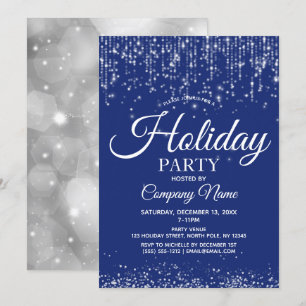 Blue Silver String Lights Corporate Holiday Party Einladung