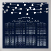 Blue Silver String Lights Moderne Hochzeitssitze Poster (Vorne)