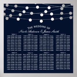 Blue Silver String Lights Moderne Hochzeitssitze Poster
