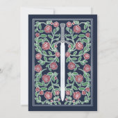 Blue Silver Sword Floral Medieval Fantasy Wedding Einladung (Rückseite)