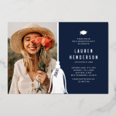 Blue Silver Tassel Foto Graduation Party Folieneinladung (Vorderseite)