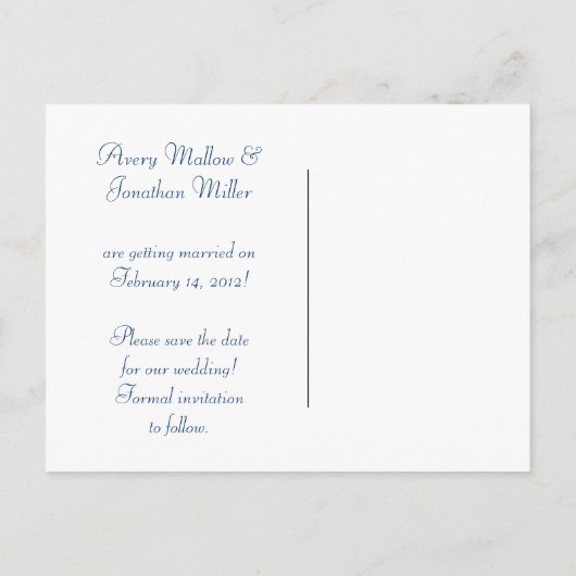 Blue Silver Verzierte Wirbel Save the Date Ankündigungspostkarte (Rückseite)