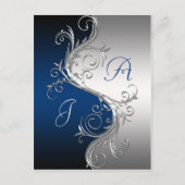 Blue Silver Verzierte Wirbel Save the Date Ankündigungspostkarte (Vorderseite)