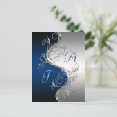 Blue Silver Verzierte Wirbel Save the Date Ankündigungspostkarte (Stehend Vorderseite)