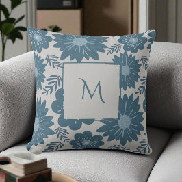 Blue Silver Watercolor Floral Script Kissen