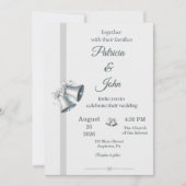Blue Silver Wedding Bells Wedding Invitation Einladung (Vorderseite)