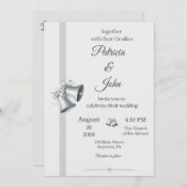 Blue Silver Wedding Bells Wedding Invitation Einladung (Vorne/Hinten)