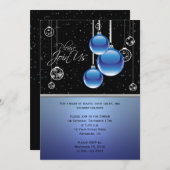 Blue Silver Weihnachtsschmuck auf Black Party Einladung (Vorne/Hinten)