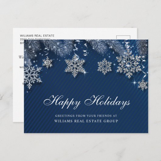 Blue Silver Weihnachtsschmuck Corporate Gruß Postkarte (Vorne/Hinten)