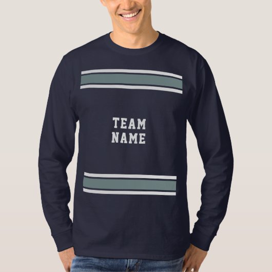 Blue Silver White Jersey Team Name Long Sleeve T-Shirt (Vorderseite)