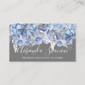 Blue Silver White Roses Event Plane QR Code Visitenkarte (Vorderseite)