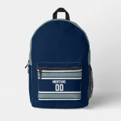 Blue Silver White Sports Strike Jersey Teamname Bedruckter Rucksack (Vorderseite)