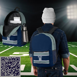 Blue Silver White Sports Strike Jersey Teamname Bedruckter Rucksack