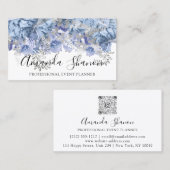 Blue Silver WhiteFlower Logo Event Planner QRCode Visitenkarte (Vorne/Hinten)