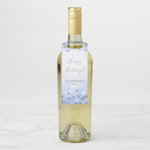 Blue Silver Winter Glitzer Happy Holidays Family Flaschenanhänger