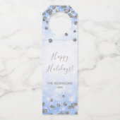 Blue Silver Winter Glitzer Happy Holidays Family Flaschenanhänger (Vorderseite)