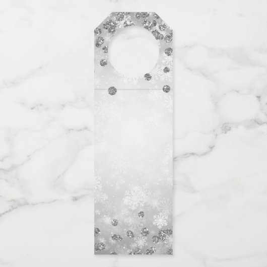 Blue Silver Winter Glitzer Happy Holidays Family Flaschenanhänger (Rückseite)