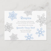 Blue Silver Winter Snowflake Hochzeitsempfang Begleitkarte (Vorderseite)