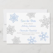 Blue Silver Winter Snowflake Wedding Save the Date (Vorderseite)