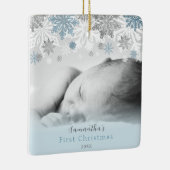 Blue Silver Winter Snowflakes Personalisiert Baby Keramikornament (Rechts)