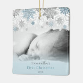 Blue Silver Winter Snowflakes Personalisiert Baby Keramikornament (Links)