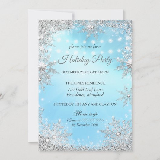 Blue Silver Winter Weihnachtsfeier Einladung (Vorderseite)