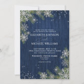 Blue Silver Winter Wood Kariert Rustikale Hochzeit Einladung (Vorderseite)