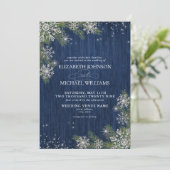 Blue Silver Winter Wood Kariert Rustikale Hochzeit Einladung (Stehend Vorderseite)