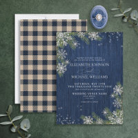 Blue Silver Winter Wood Kariert Rustikale Hochzeit