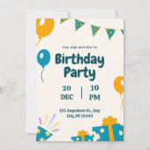 Blue Simple Birthday Einladung (Vorderseite)