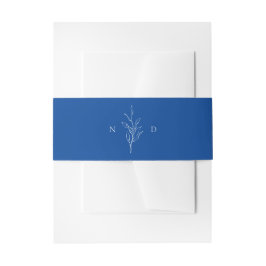 Blue Simple botanische Blätter Monogramm Hochzeit Einladungsbanderole