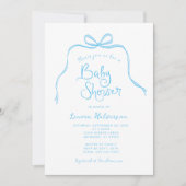 Blue Simple Bow Baby Shower Einladung (Vorderseite)