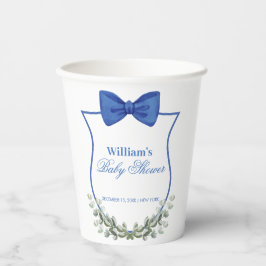 Blue Simple Bow Eucalyptus Wappen Boy Baby Dusche Pappbecher