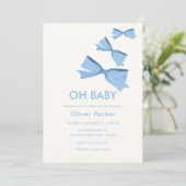 Blue Simple Bow Ribbon Boy Baby Dusche Einladung (Stehend Vorderseite)