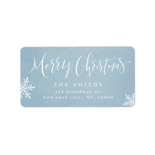 Blue Simple Calligraphy Frohe Weihnachtsadresse Adressaufkleber