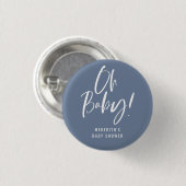 Blue Simple Calligraphy Gender Neutral Baby Shower Button (Vorne & Hinten)