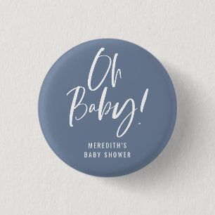 Blue Simple Calligraphy Gender Neutral Baby Shower Button