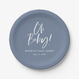 Blue Simple Calligraphy Gender Neutral Baby Shower Pappteller
