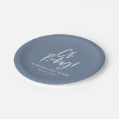 Blue Simple Calligraphy Gender Neutral Baby Shower Pappteller (Schrägansicht)